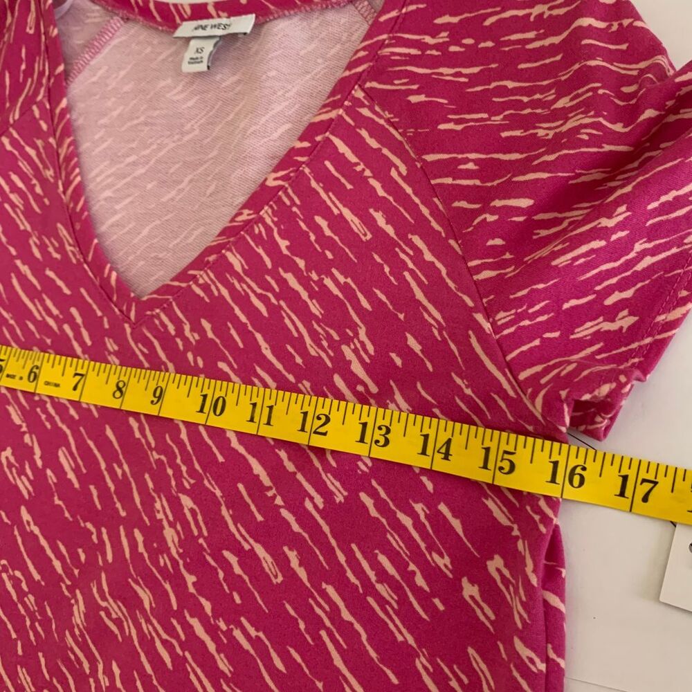 Nine West Pink Patterned Short Sleeve V-Neck A-line Midi Dress NWT Size XS - Picture 6 of 8
